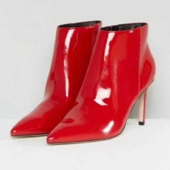 Shoes - Patent Red Heeled Stiletto Zip-Up Booties Size 9